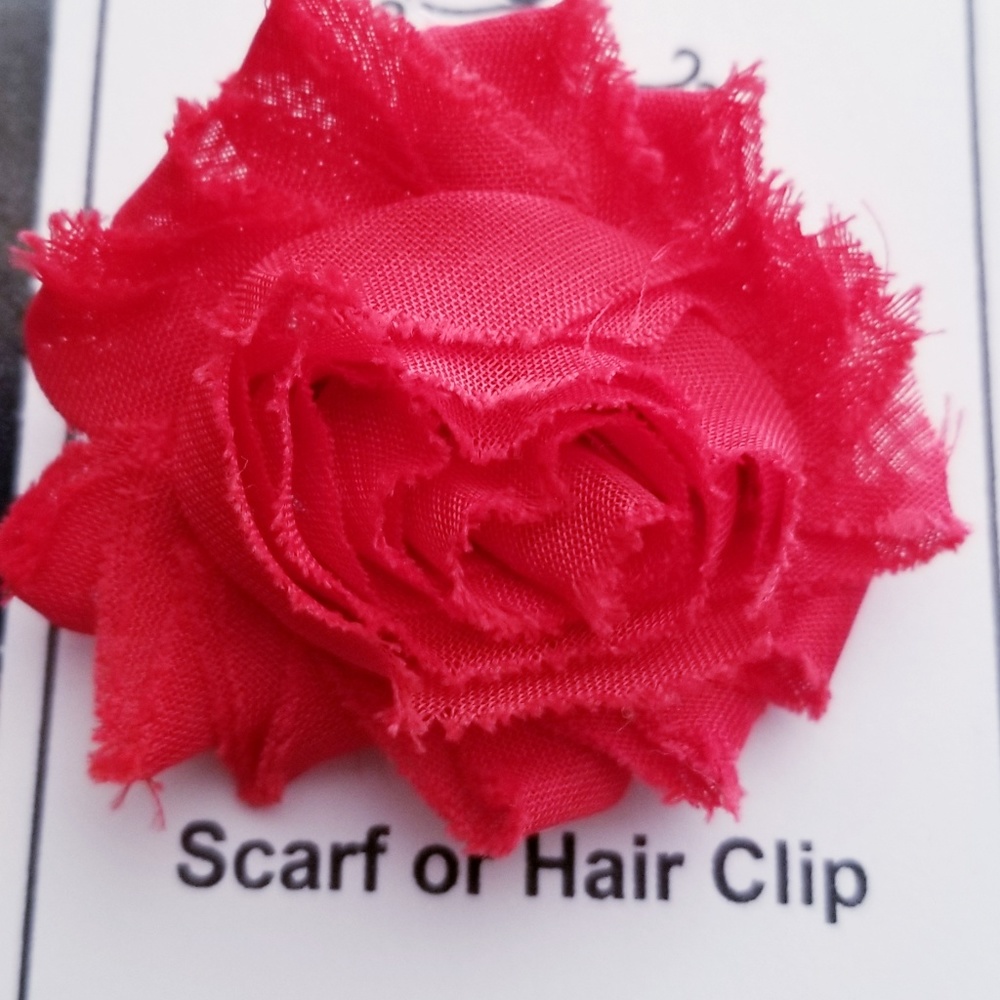 Shabby Rose Flower Scarf Clip or Hair Clip red
